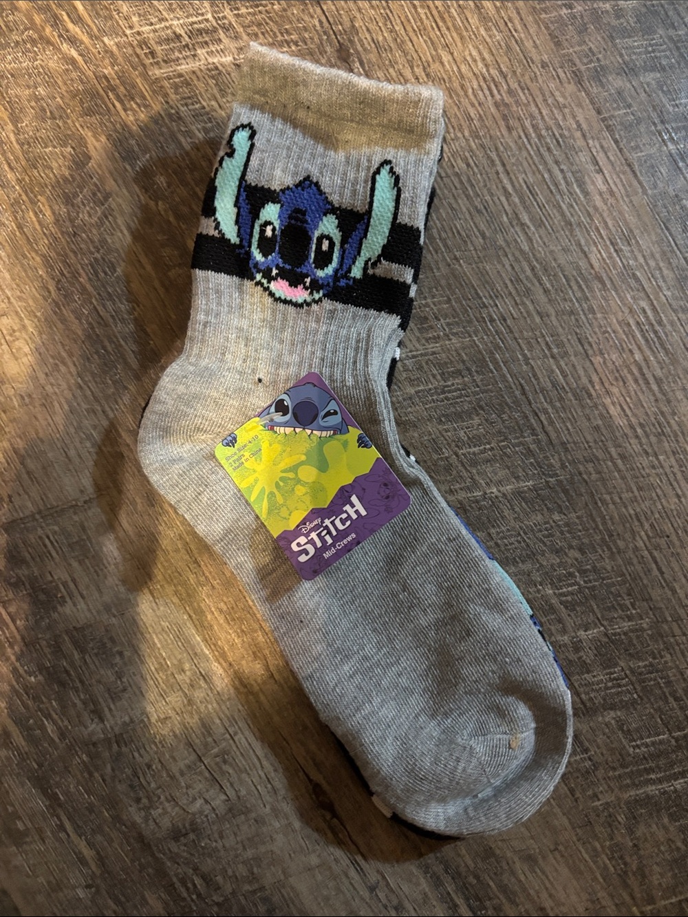 Disney Stitch Gray Crew Socks with Blue Character Accent